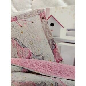 Unicorn Twin Size Quilted Bedding  And Sham Set